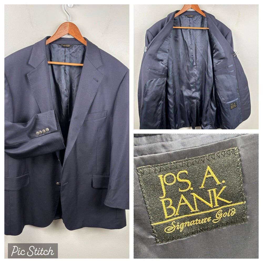 Jos A Bank Navy Blue Signature Gold 46S 100% Wool Blazer Sport Coat Jacket - Picture 1 of 9